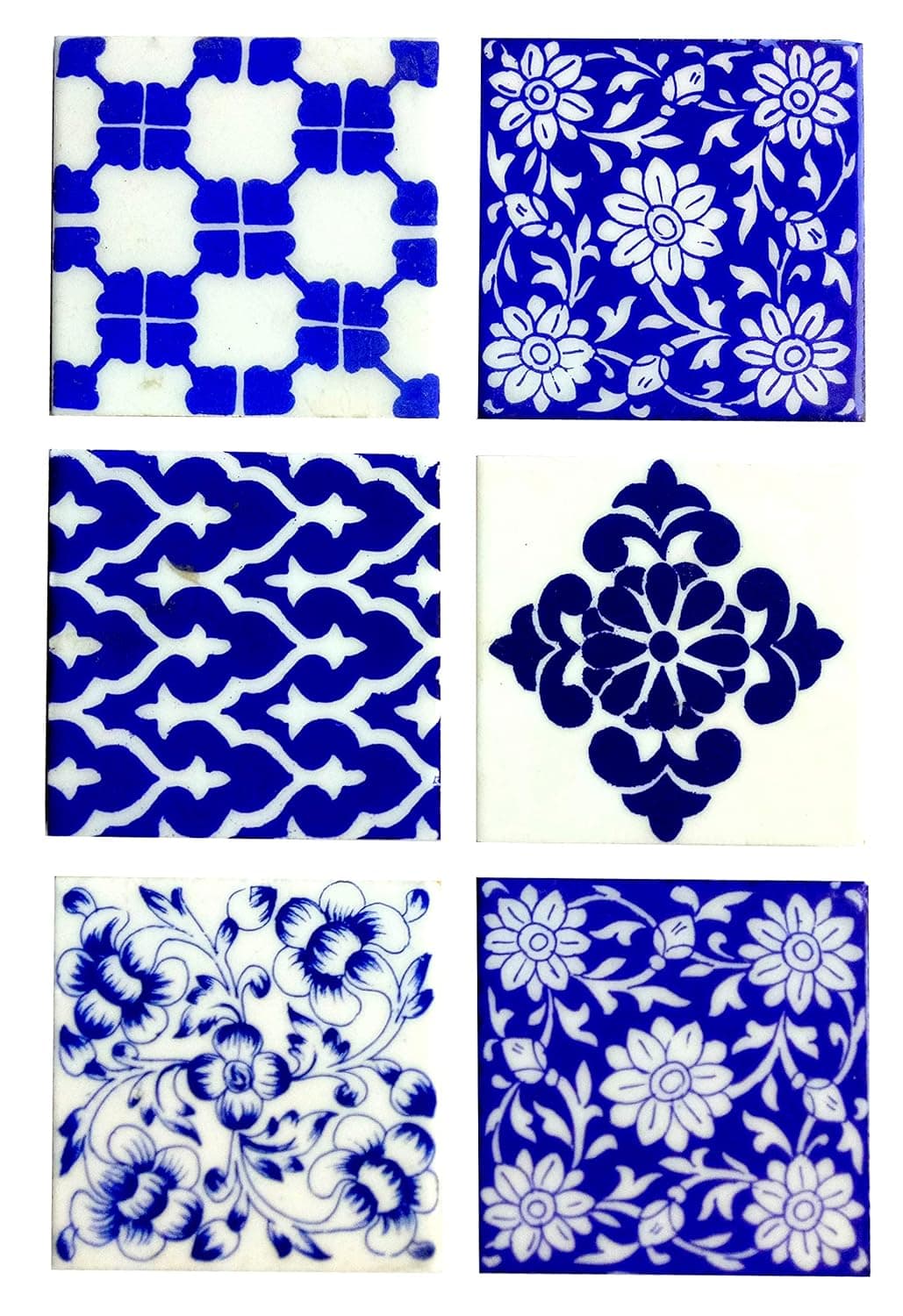 Shiv Kripa Blue Pottery Home Decorative Tile Ceramic High Lighter Wall Tiles 4 x 4 Inch Set of 6 Tiles Blue White