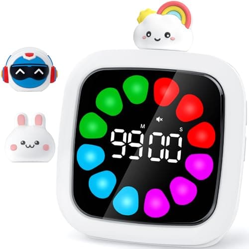 Yunbaoit Digital Visual Timer for Kids Rechargeable 99Minute Silent Countdown Timer with 19 Ringtones 9 Optional DIY Color Petal Display Time Management Tool with Pause Function 3 Dolls