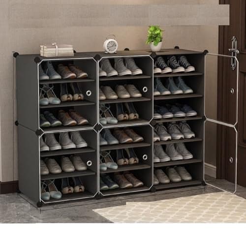 KEEKOS Shoe Rack Plastic,Portable with Dustproof Door, Multi-Purpose Plastic for Home Foldable Portable Shelves Chappal, Slipper, Heels, Boots,Stand (Grey, 18-Shelf-6-Door)