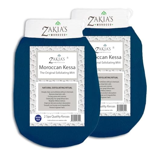 Original Rough Kessa Exfoliating Glove - Microdermabrasion Home Exfoliating Mitts, Removes unwanted dead skin, dirt and Keratosis Pilaris. Great removing spray tan and enhancing tattoos. 2 pack