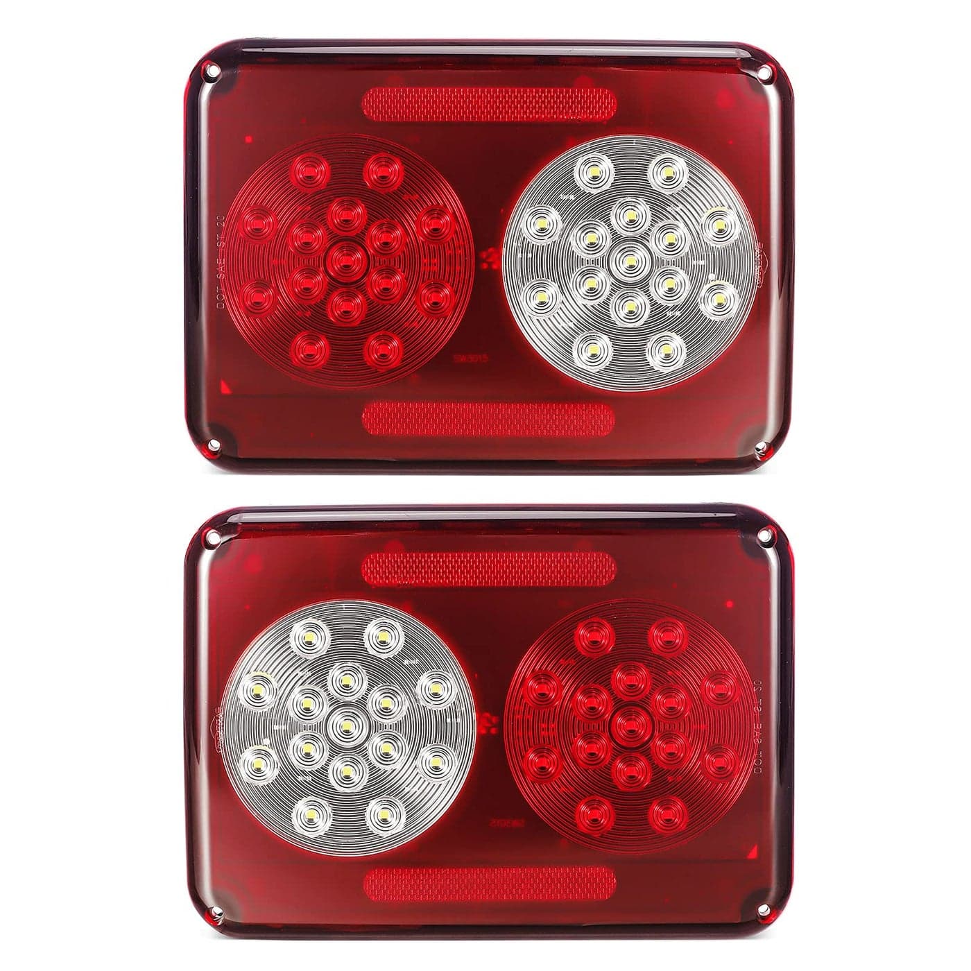 Partsam 2Pcs Double LED Trailer Tail Lights Stop Turn Backup Reverse HorizontalVertical Surface Mount RV Double Tail Lights