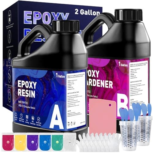 GRLELOU Epoxy Resin Kit 2 Gallon - No Yellowing & Less Bubble 2 Part Epoxy Resin for Beginners, 1:1 Ratio Art Resin for Wood Casting, Jewelry Making, Art Crafting & Countertop Coating (1Gal×2)