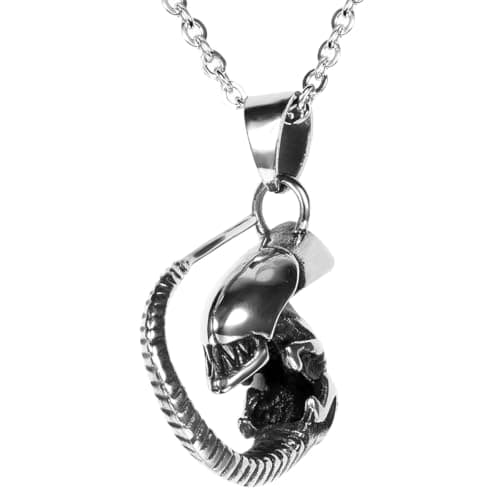 Flongo Men's Gothic Stainless Steel Unisex Ghost Alien Movie Character Pendant Necklace, 22 inch Chain