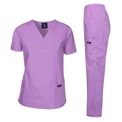 Dagacci Medical Uniform Womens and Mens Scrub Set Unisex Medical Scrub Shirt Top and Pant, Lavender, Large,