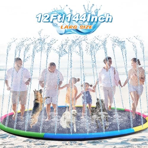 Lewtemi 12 ft Extra Large Non Slip Splash Pad 144 for Adult and Dog Giant Thicken Sprinkler Pool Summer Outdoor Fun Backyard Fountain Mat for Pet DogCute Style