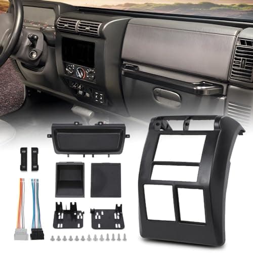 PIT66 Dash Bezel Cover Compatible with Jeep Wrangler TJ 1997-2002 Double Din Dashboard Panel Mounting Kit Replace 95-6549