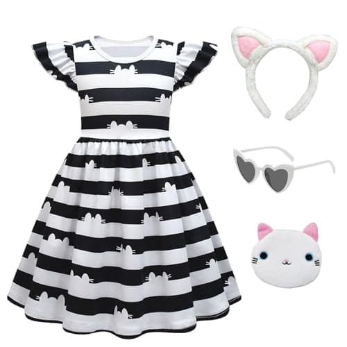 YODISON Cat Dream Cabin Costume Ruffle Sleeve Casual Dresses With Headband Wallet And Glasses Halloween Birthday Party Outfits For Anime Fans140cm78T