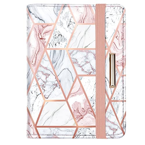 Passport Cover Holder,Travel Wallet Credit Card Holder RFID Blocking Passport Wallets for Women and Men with Photo Slot, Gold Pink Marble
