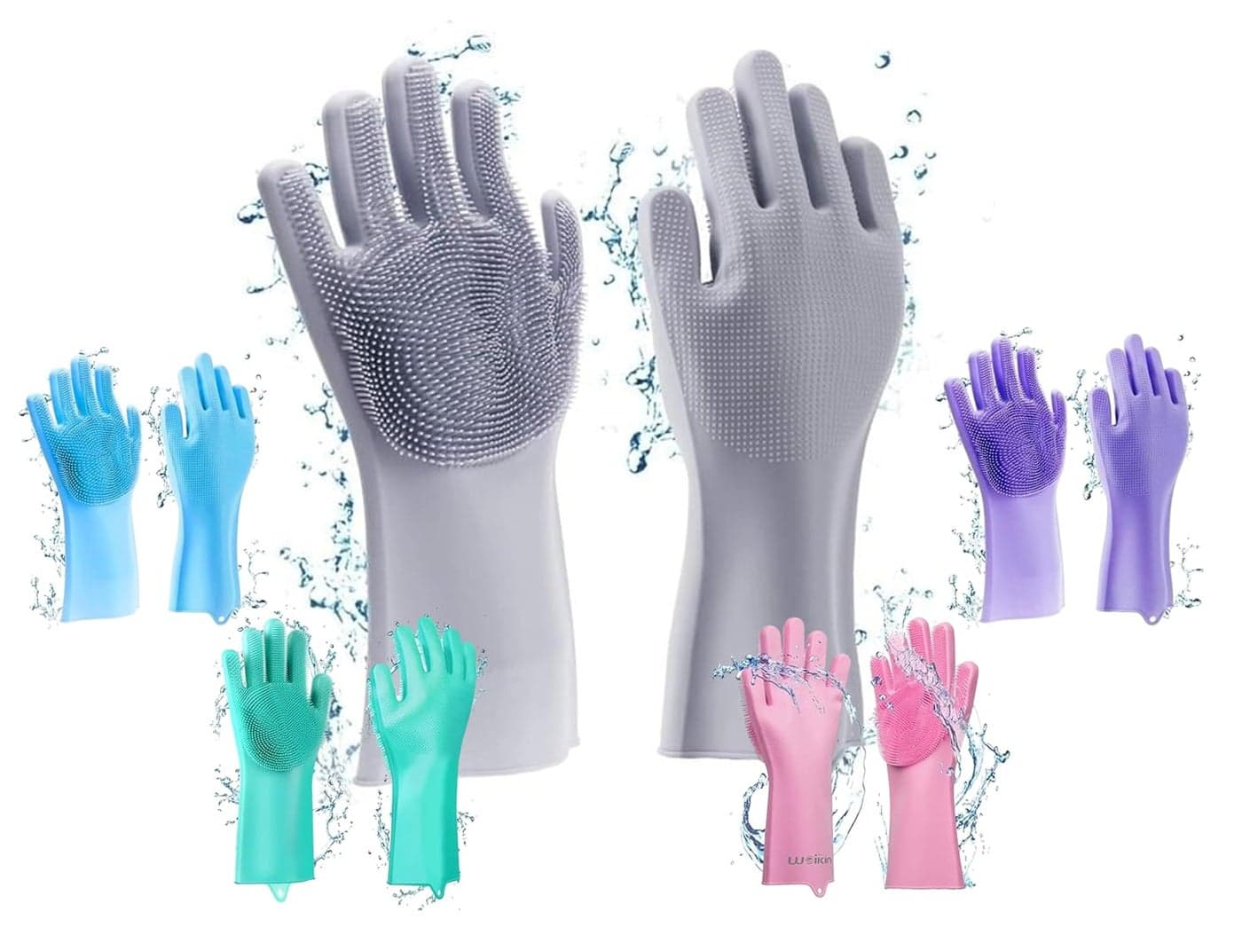 Avighna Silicone Hand Gloves, Silicone Dish Washing Gloves for Kitchen and Pet Grooming, Cleaning Car, Bathroom, Kitchen Gloves for Dish Washing with Scrubber for Women (Multicolor, 1 Pair)
