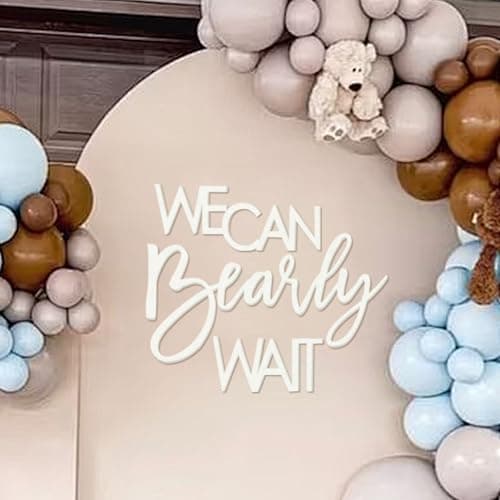 MASTRON We Can Bearly Wait Sign for Backdrop Teddy Bear Themed Baby Party Banner Boy Girl Baby Shower Gender Reveal 1st Birthday Felt Letter Wall Decor Photography Background White