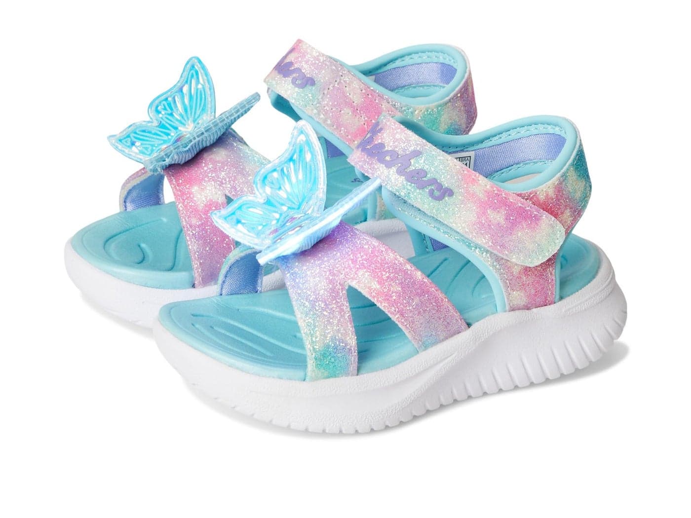 Skechers Girls Jumpsters Sandal-Butterfly Brites, Aqua/Multi, 2 Little Kid