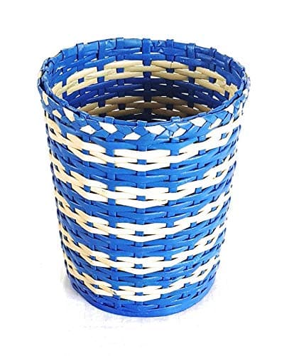 Sonas Creation Paperus Blue Beige Small Size 8 Inch Tall 5 Liter Dustbin for Bedrooms Waste Basket Indoor Planter Paper Bin Eco Friendly Sustainable Handmade of Paper Ropes