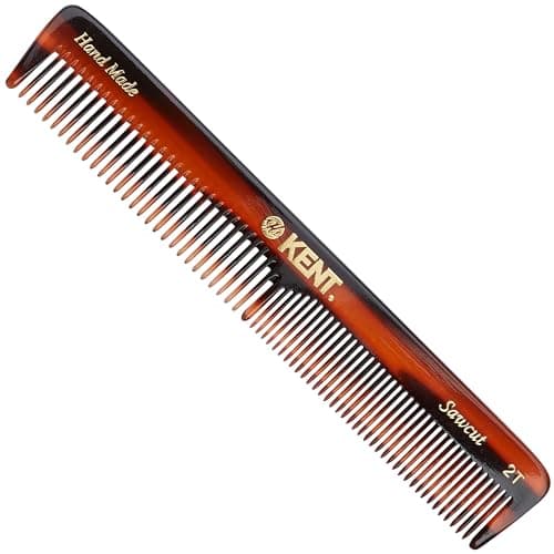 Kent 2T Fine and Wide Tooth Comb For Men, for Small Beard and Mustache, Daily Hair Styling and Mens Grooming Comb, All Hair Types, Handmade Sawcut and Polished in England