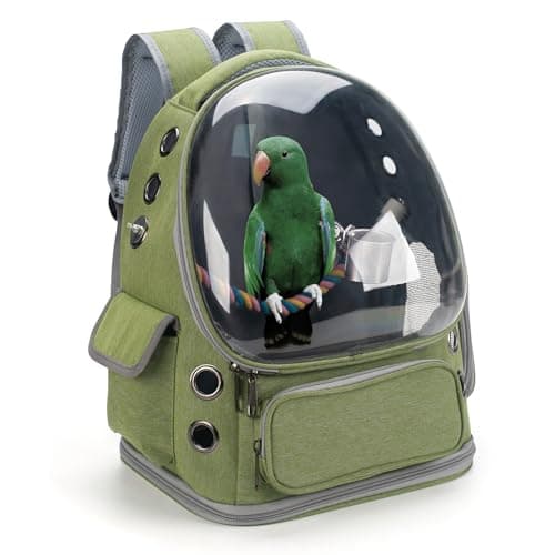Kreachur Bird Backpack Carrier Travel Cage with Perch Tray and Breathable Clear Window Bird Travel Cage for Cockatiel Caique Conure Quaker for Vetting Camping Hiking Green