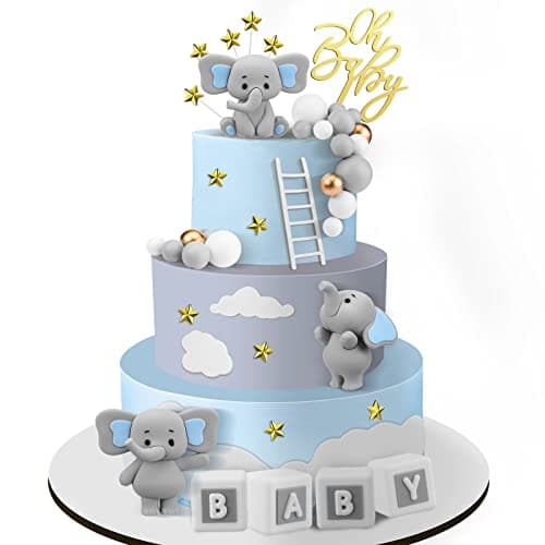 Yinder Bear Cake Toppers Mini Bear Cake Decorations Cake Toppers Gold White Pearl Ball for Birthday Party DecorationsGrayElephant Style