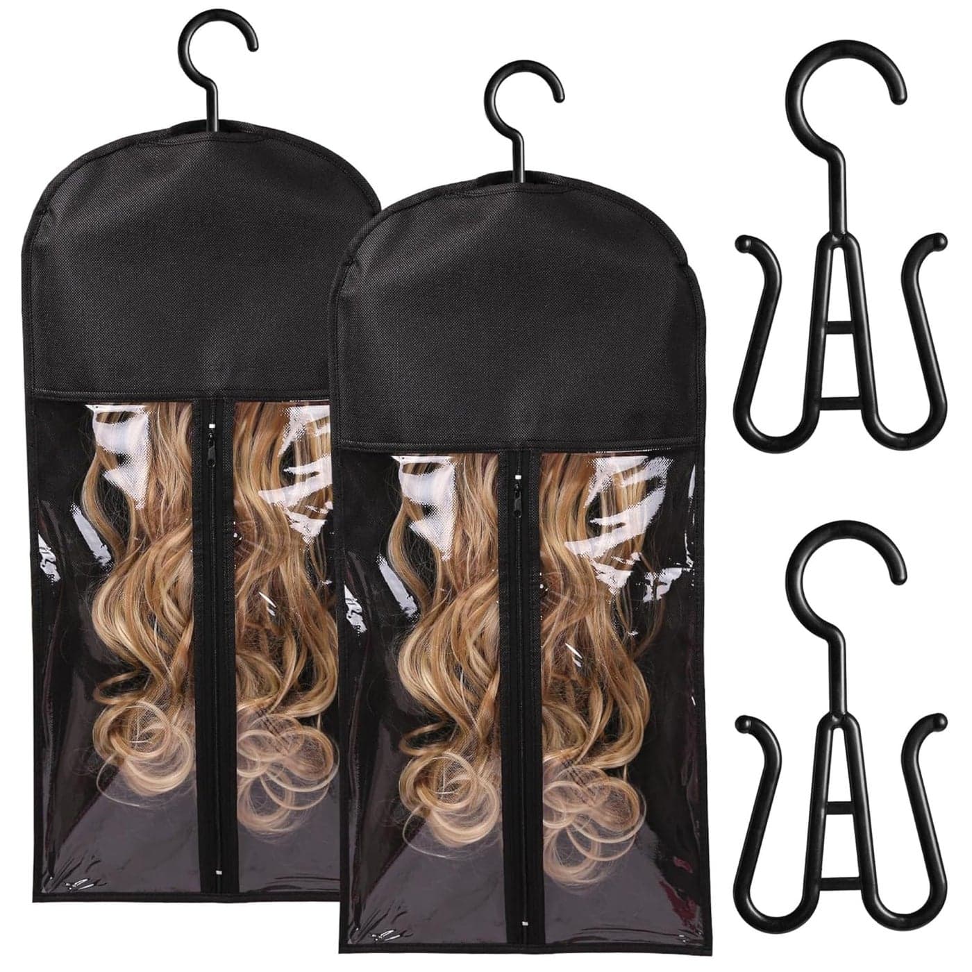 2PCS Hair Extension Holder wig holder wig storage wig hanger Wig Bag Wig Storage for Multiple Wigs Wig Storage Bags Wig Organizer for Multiple Wigs Stand Hair Extensions Wigs Accessories Black