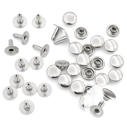 CRAFTMEMORE 200 Pack Leather Rivets Single Cap Rapid Rivet Metal Stud Fasteners Round Cap for Bag Belt Wallet Leather Craftt Silver 7MM