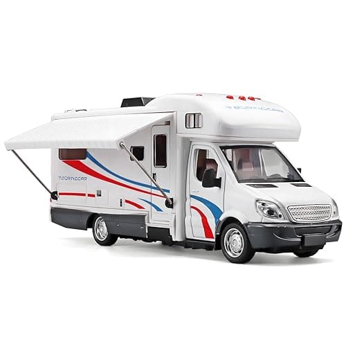 NOVAFUSION Toy Campers for Kids Toy RVDie Cast Metal Toy Camper for 3 4 5 6 7 8 9 Year Old ToddlersPull Back RV Toy with Light and SoundTrucks for Kids Ages 48White