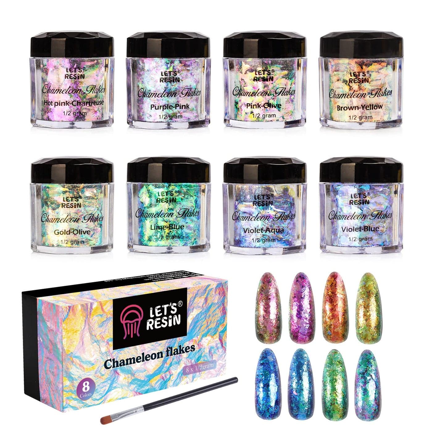 LETS RESIN Chameleon Chunky Flakes Resin Supplies8 Color Intense Colorshift Pigment Powder for Resin CraftsTumblers Chrome Powder Iridescent Flakes for Nail ArtPaintsSoap Making