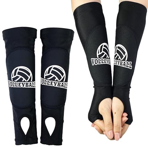 Drokenle Volleyball Arm Sleeves with Passing Protection Forearm Pads, Black Hitting Forearm Sleeves Padded Volleyball Sleeve with Thumb Hole for Youth Girls Kids, 1 Pair