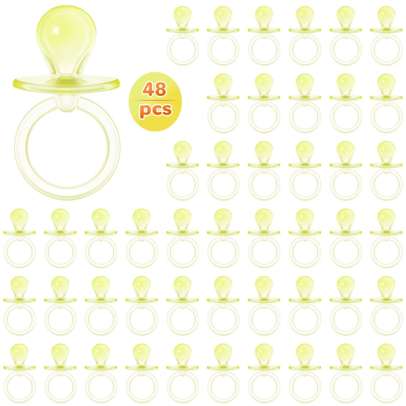 Jetec 48 Pieces 25 Inch Acrylic Baby Pacifiers Gender Reveal Party Decorations for DIY Baby Shower Birthday Party FavorsYellow