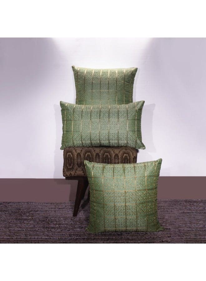 BYFT Orchard Cushion Cover 16 x 16 inch (Golden Checks Design - Green) 40 x 40 cm Luxury Decorative Cushion Cover for Sofa, Bed & Living Room- Set of 2 with inserts