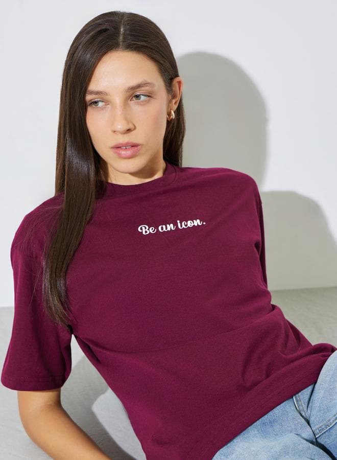 Red Slogan Print Short Sleeves Oversized T-Shirt