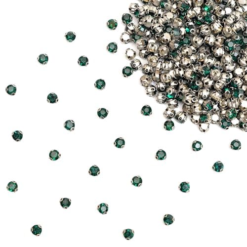 Embroiderymaterial Round Shape Sew on Glass Crystal Rhinestones with D Shape Claws for Craft, Embroidery and Jewellery Making-3MM (Emerald Green) 288 Pieces