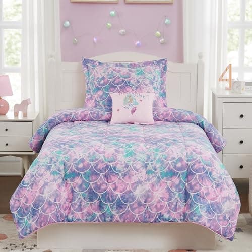 Kaleido Space Twin Comforter Set for Girls- 3 Pieces Glow in The Dark Mermaid Twin XL Bedding Set with 1 Comforter, 1 Decor Pillow & 1 Pillow Shams