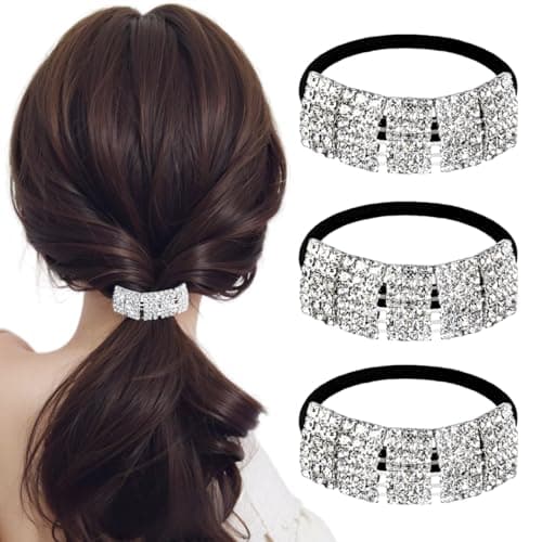 Xiwstar 3Pcs Fashion Elastic Scrunchies Rhinestone Hair Ties Ponytail Holder Headband Hair Accessories for Women Girls Hair Bands