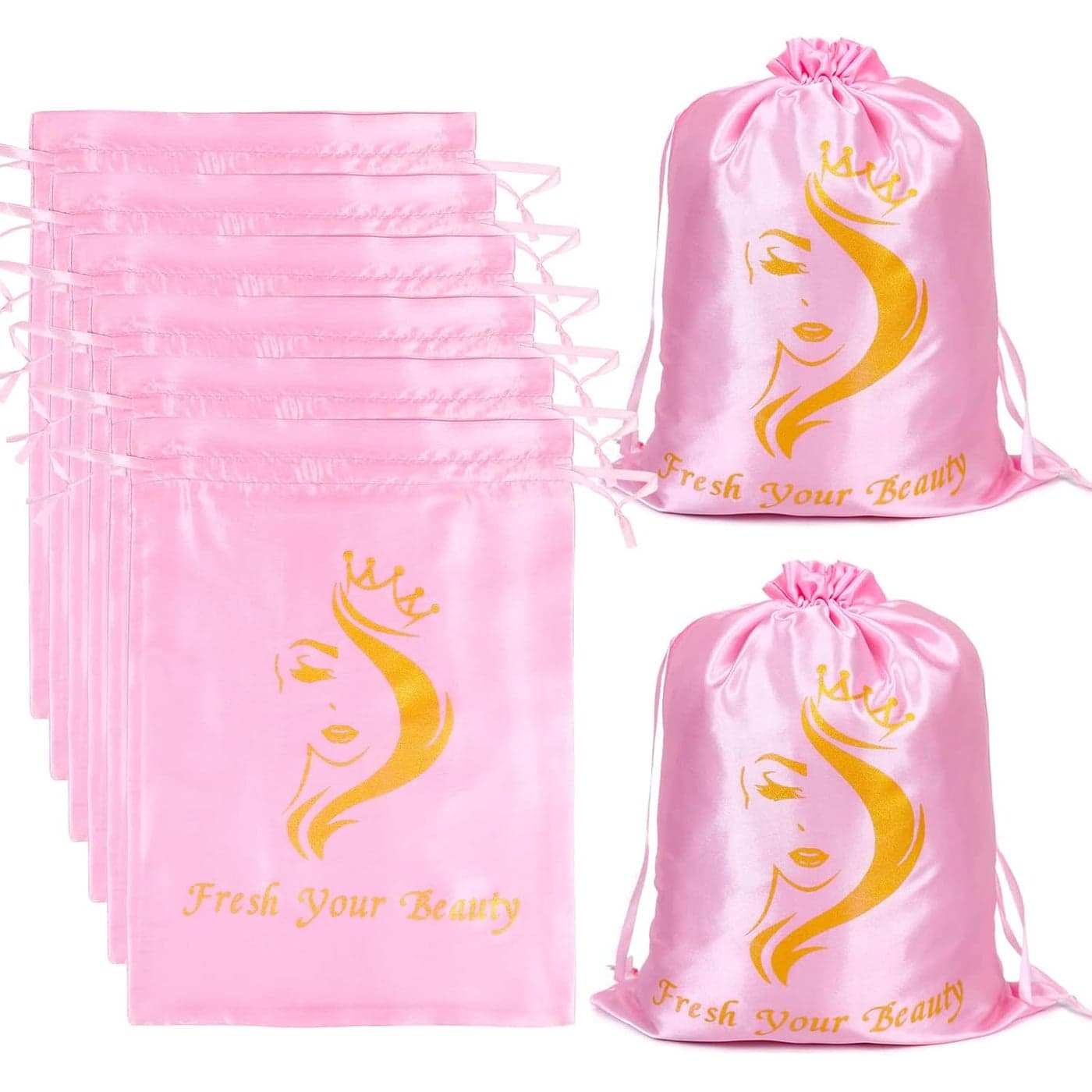 6PCS Satin Wig Bags wig Storage for Multiple Wigs Bags Storage Satin Bags for Wigs Silk Bags with Drawstring Hair Bag Hair Storage Bags for Packaging Wigs Bundles Hair Extensions Pink