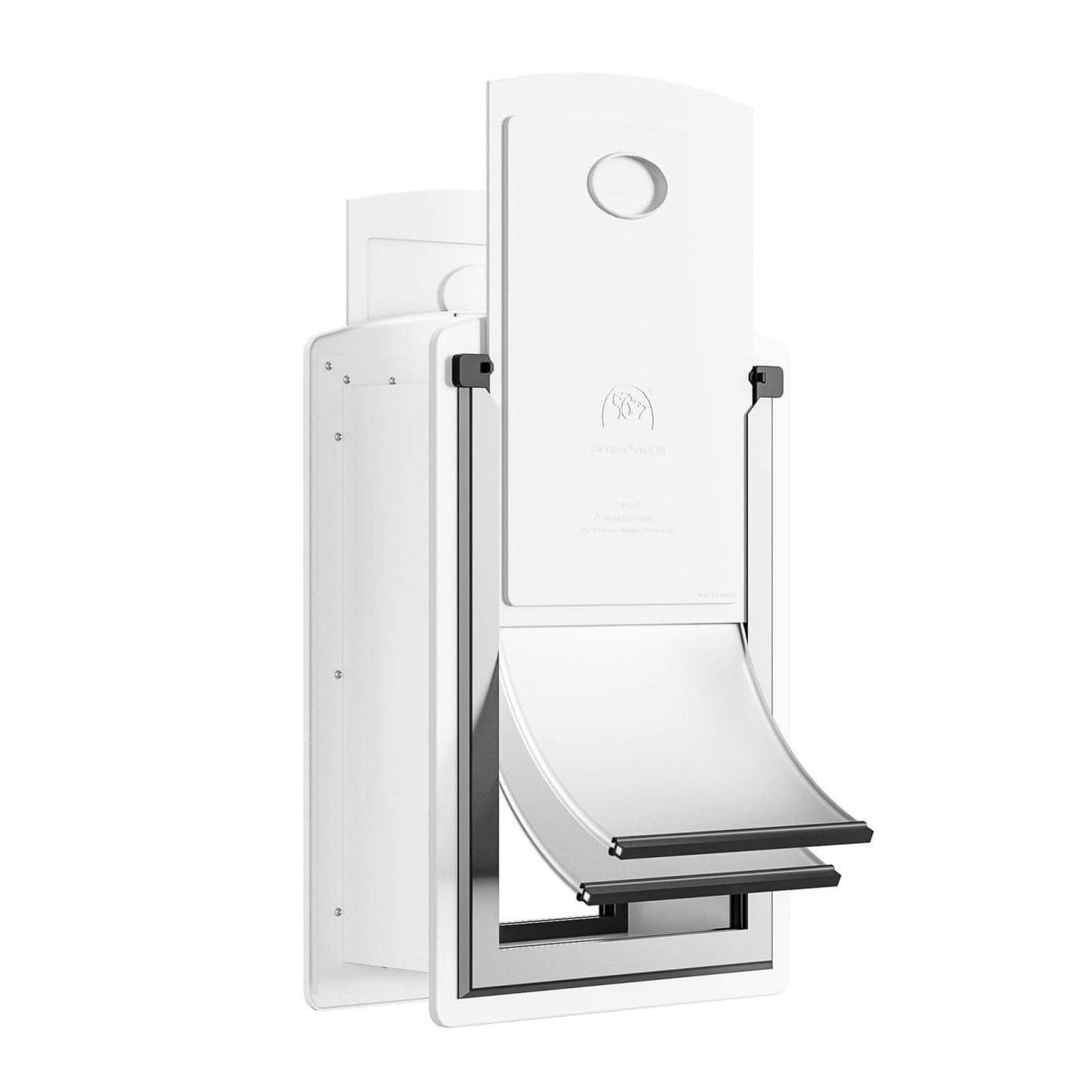 Decormax Cat Door for Wall Energy Efficient Pet Door with Steel Frame Telescoping Tunnel Double Magnetic Flaps and Two Sliding Lock Panels Easy to Install Milky White Small
