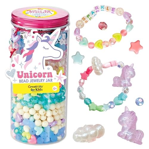 Creativity for Kids Unicorn Bead Jewelry Jar Create 40 DIY Friendship and Unicorn Bracelets for Girls Gifts for Mom Spring Crafts Arts and Crafts for Kids Unicorn Gifts for Girls Ages 6