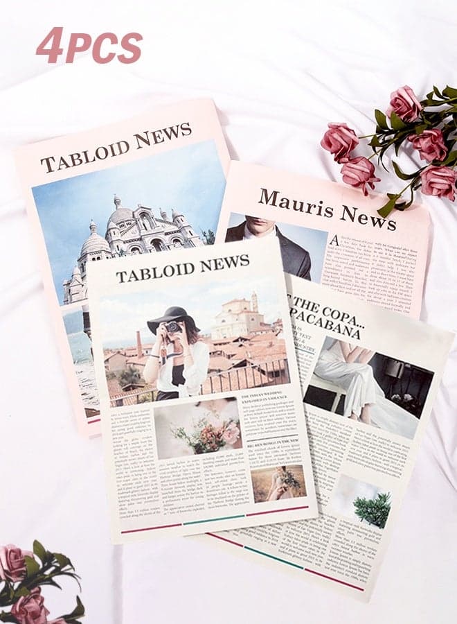 4pcs English Newspaper Photography Props Fashion Clothing Home Decor Food Photography Background Props Flower Wrapping Paper Atmosphere Decoration