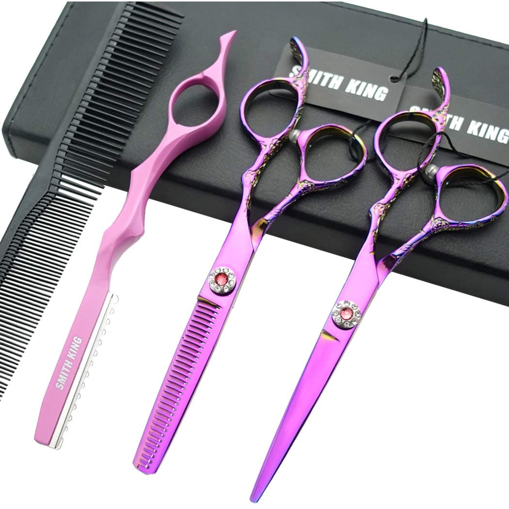 Professional Hair Cutting Scissors Set with Razor Comb CaseHair cutting shears Hair Thinning shears with rose handle 60 inches