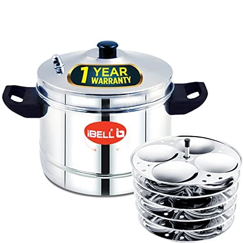 IBELL Stainless Steel Multi Purpose 3 liter Kadai with 2 idli Plate(10 Idli) and Glass Lid