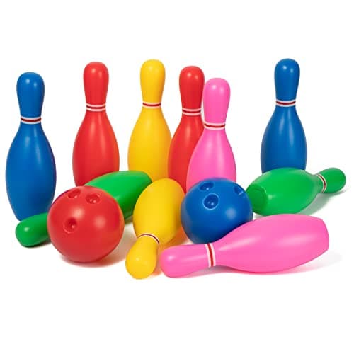 Liberry Kids Bowling Set 10 Plastic Toy Bowling Pins 2 Balls Toddler Indoor Outdoor Sports Games Educational Birthday Gifts for Boys Girls Ages 2 3 4 5 Multicolor