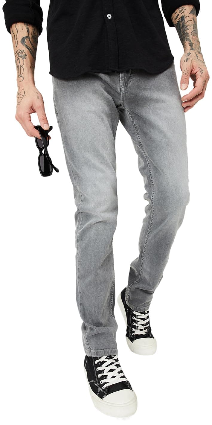 Men Slim Fit Faded Jeans, Grey, 30