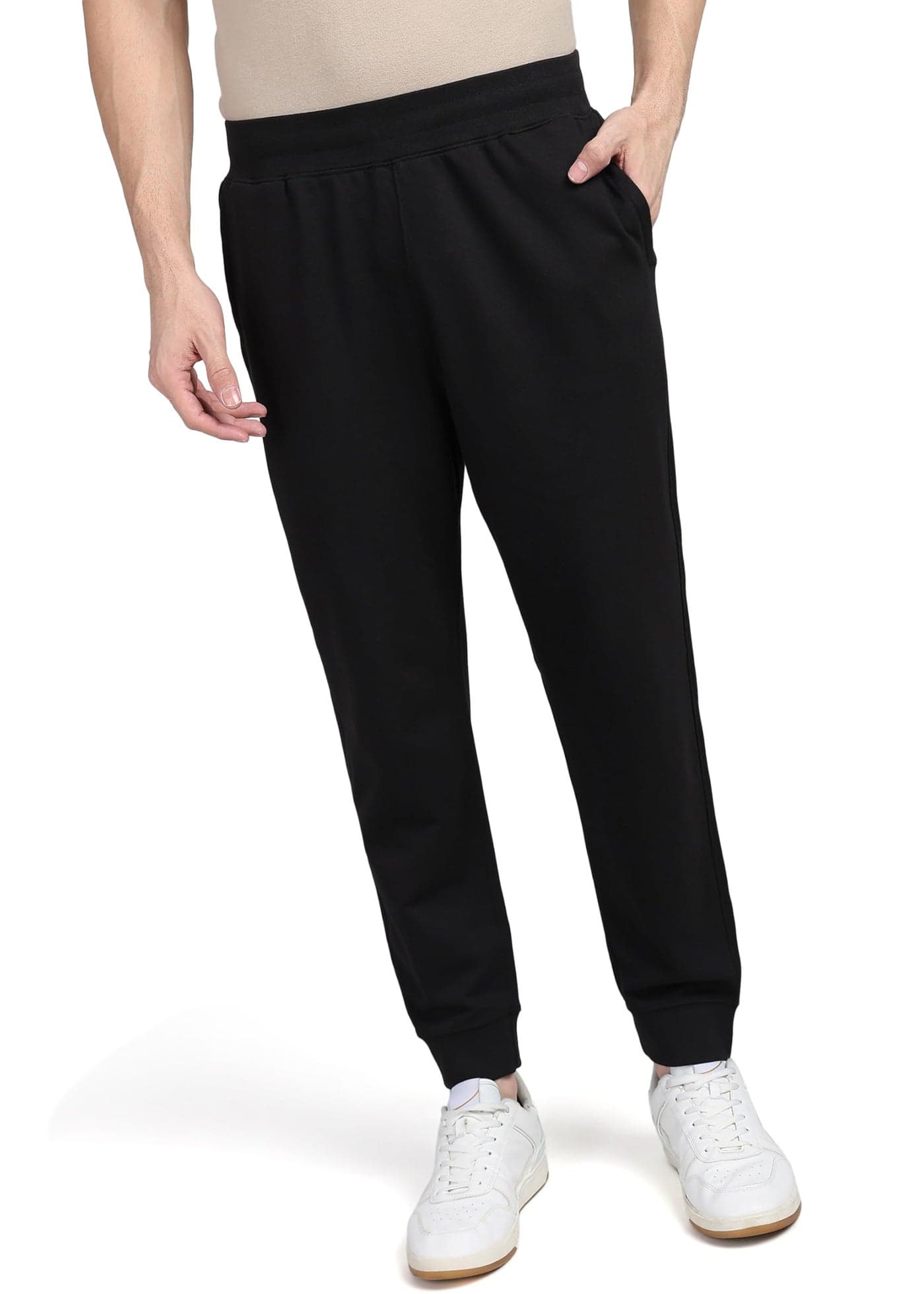 Alan Jones Clothing Men Solid Regular Fit Joggers Track Pants (Black_M)
