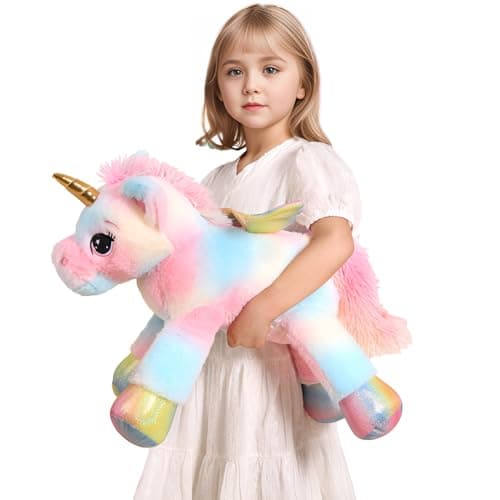 FFxiong 24 Inch Color Big Unicorn Stuffed Animal Plush Toy Pillow Cute Soft Giant Unicorn with Rainbow Wings Large Doll Gift for Children Girl Boy Kids Birthday Valentine Christmas