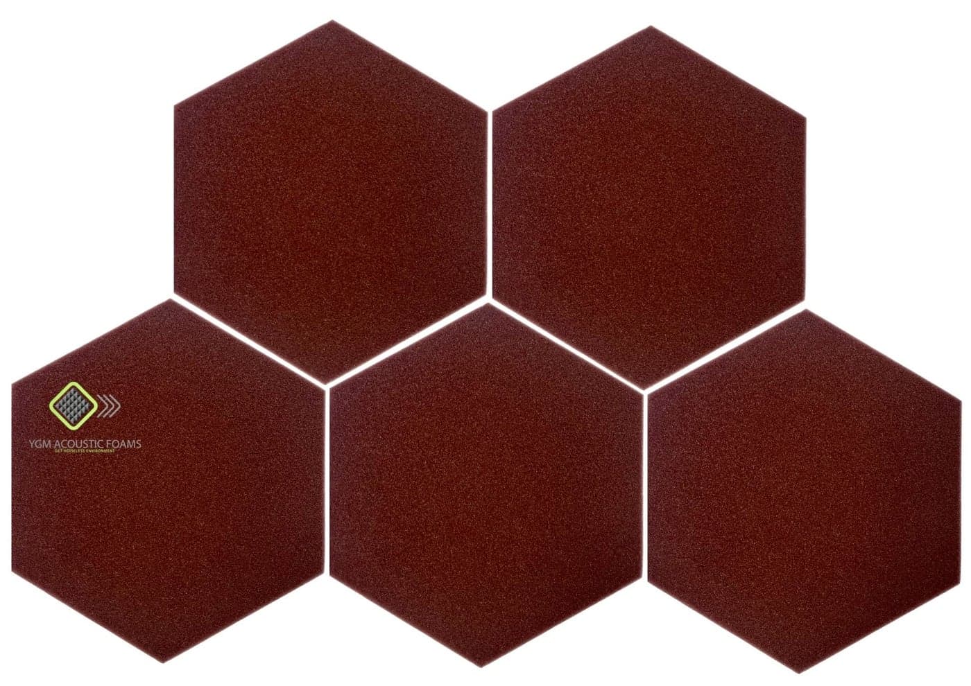 YGM Acoustic Foams® Professional Hexagon Acoustic Foam Panels, Absorption Panel, 12 X 12 X 1" High Density Edge Wall Tiles for Acoustic Treatment (Coffee Brown, Set of 5)