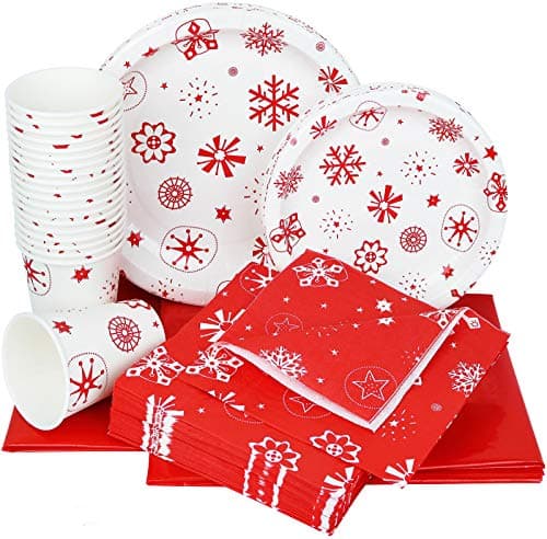 Galashield Christmas Plates Disposable Party Set 102 Pcs Includes Napkins Cups and Tablecloth Christmas Disposable Dinnerware Set Supplies for 20 Guests
