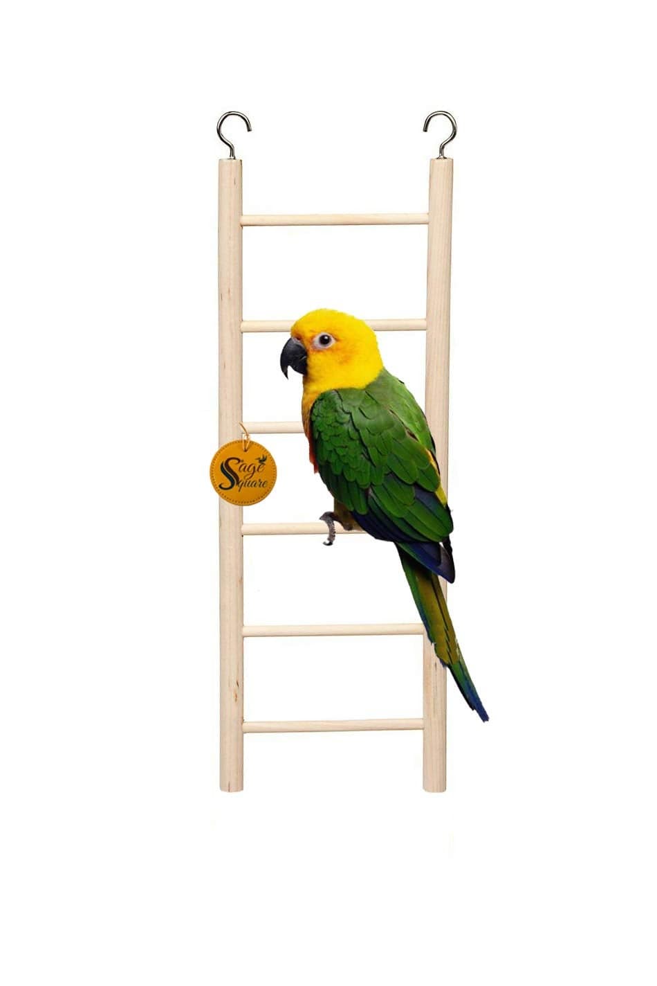 Sage Square Playful Natural Wooden Climbing Ladder Toy for Exercise & Fun, with Hooks, for Birds, Parrot, Budgies and Other Small, Medium Large Bird (Design 4)
