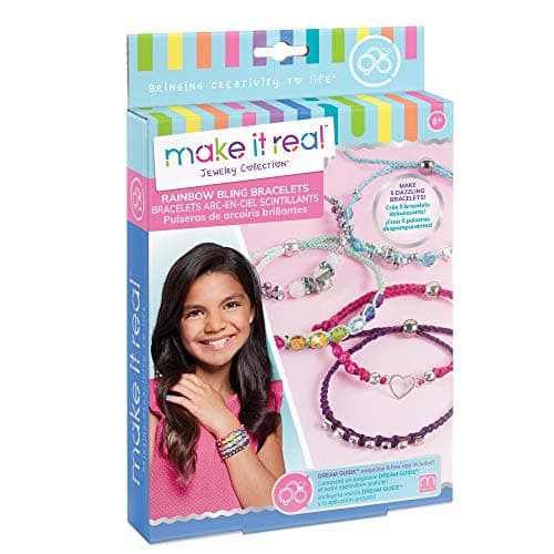 Make It Real: Rainbow Bling Bracelets Kit - Create 5 Unique Cord Charm Bracelets, 82 Pieces, Includes Play Tray, All-in-One, DIY Kit, Tweens & Girls, Arts & Crafts, Kids Ages 8+