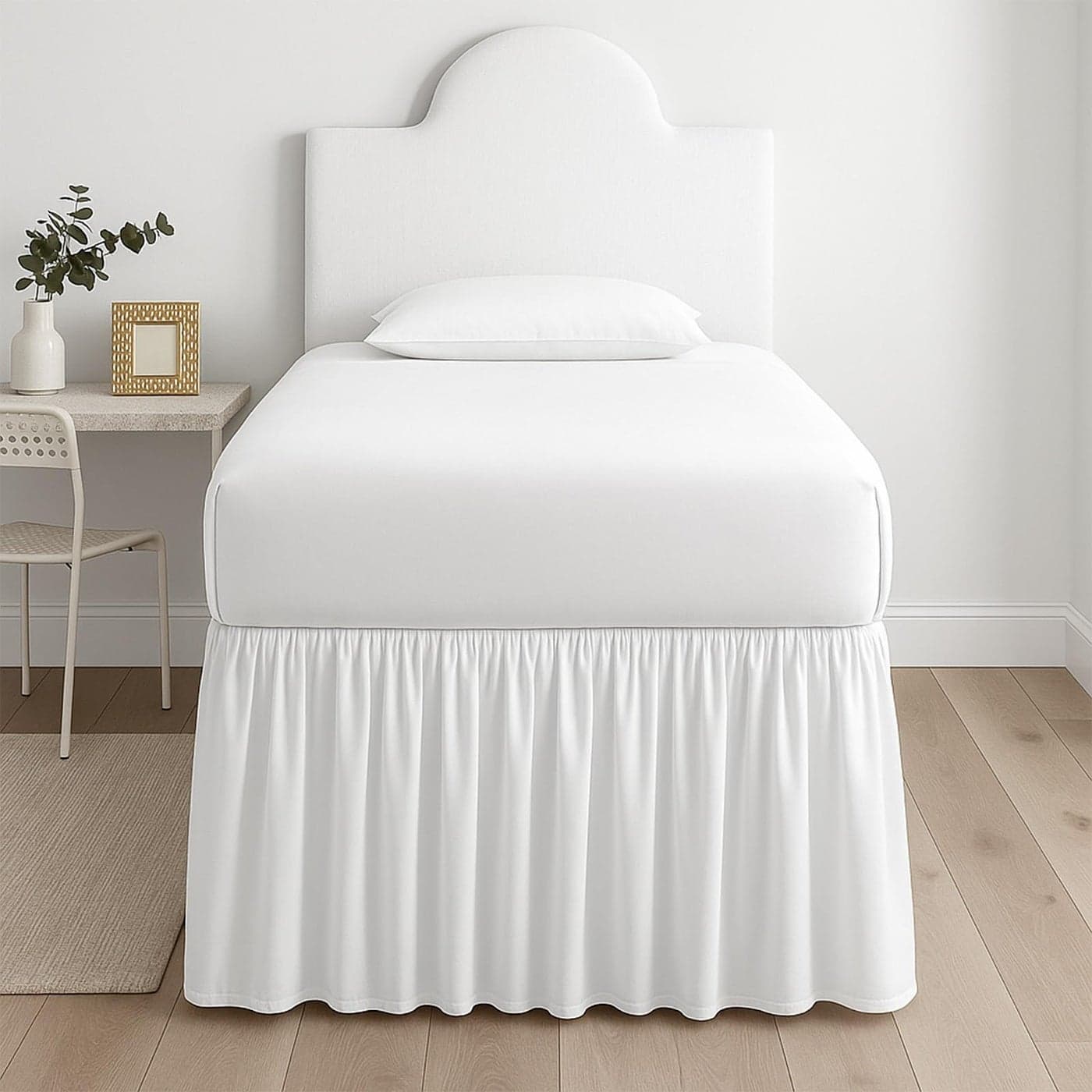 Premium Microfiber College Dorm Room Bed Skirt Twin XL 39 x 80 Extended 32 Drop Split Corner Dust Ruffle Wrinkle Resistant Durable Easy Care White Solid