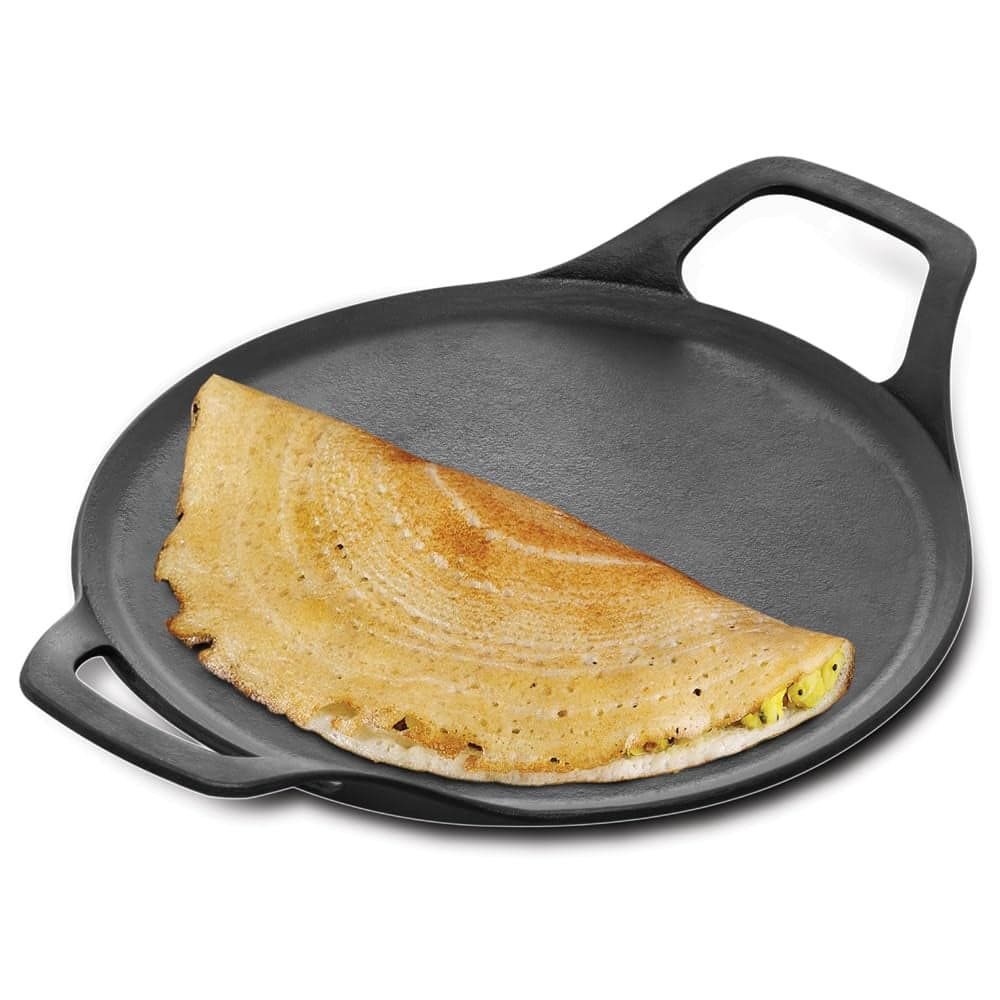 Hawkins Futura 27 cm Cast Iron Dosa Tava PreSeasoned Cast Iron Flat Tawa for Roti Cast Iron Cookware for Kitchen Black CIDT27