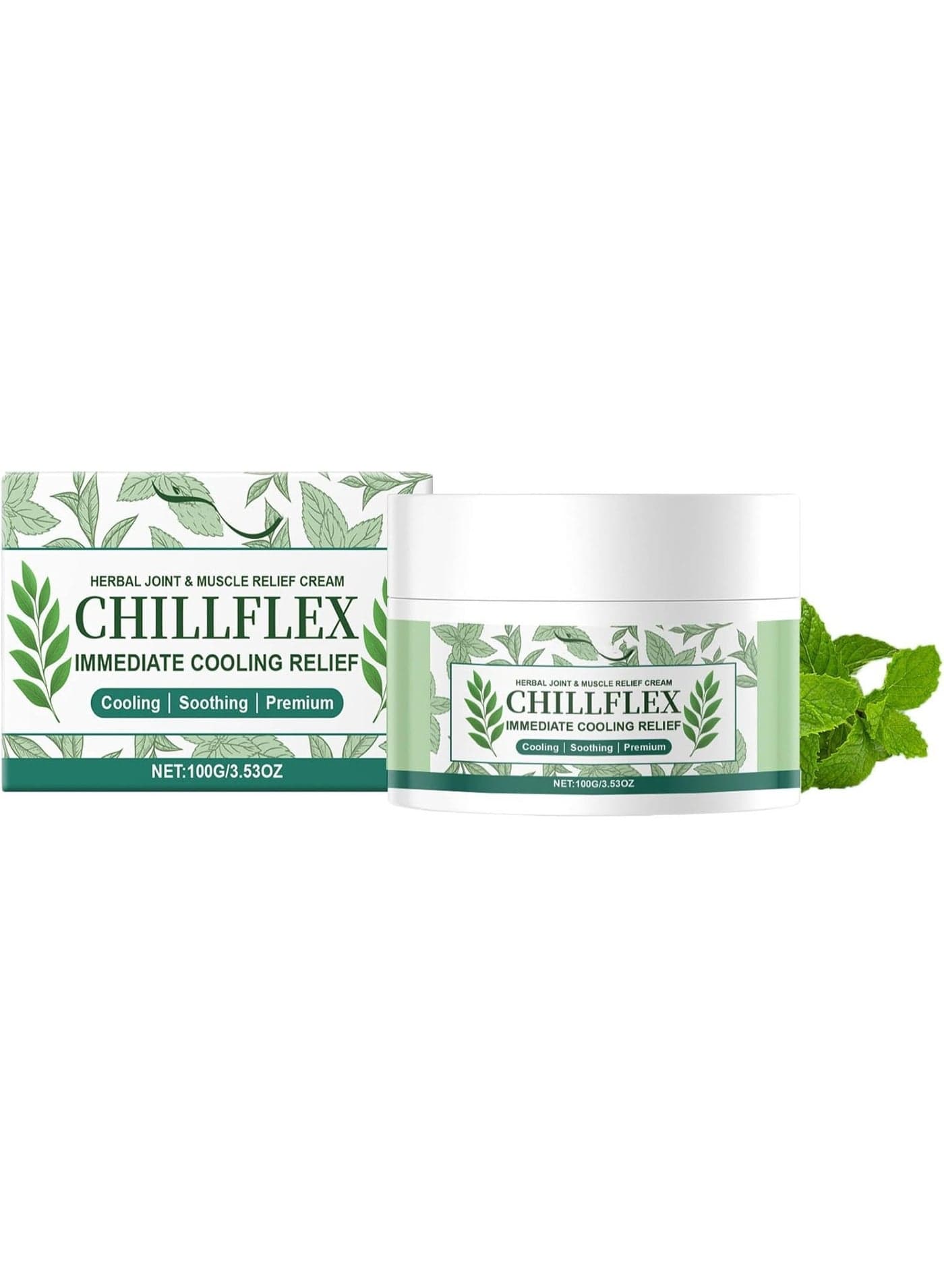 Kracin Natura CHILLFLEX Herbal Joint and Muscle Pain Relief Cream 100g, Instant Cooling Formula with Menthol and Peppermint, Fast Absorbing Non Greasy Cream for Back, Knee and Body Pain Relief