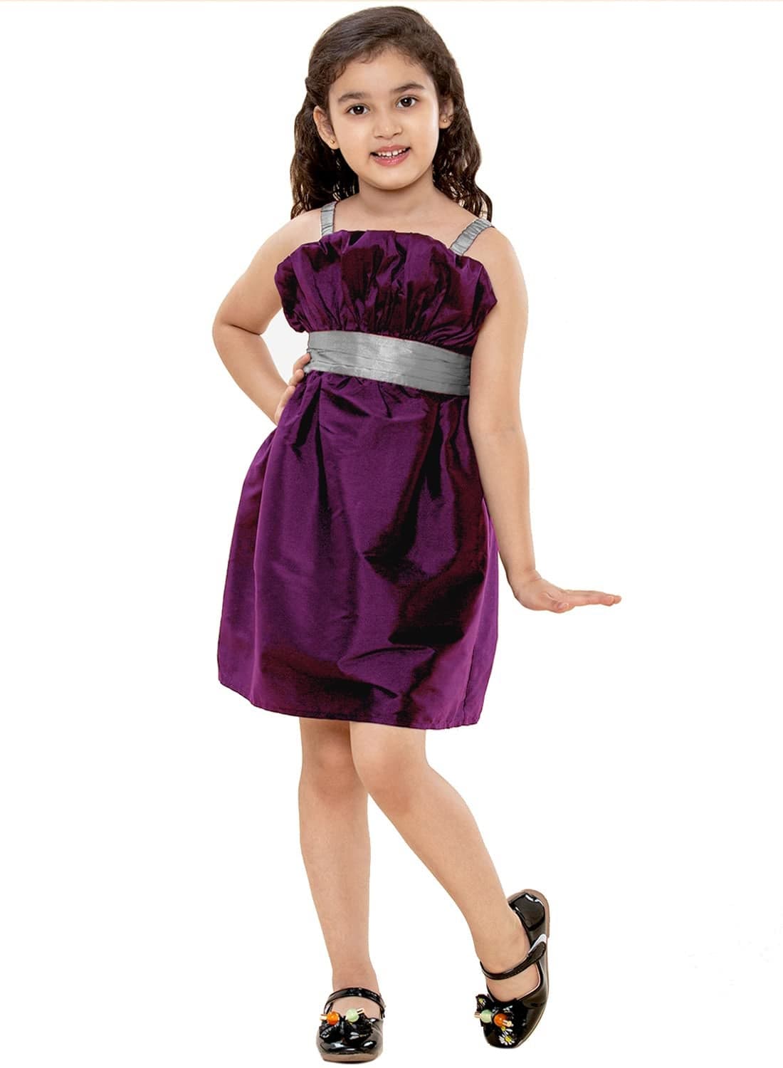 A.T.U.N. (ALL THINGS UBER NICE) Girls Solid Fit and Flare Dress Wine-Silver