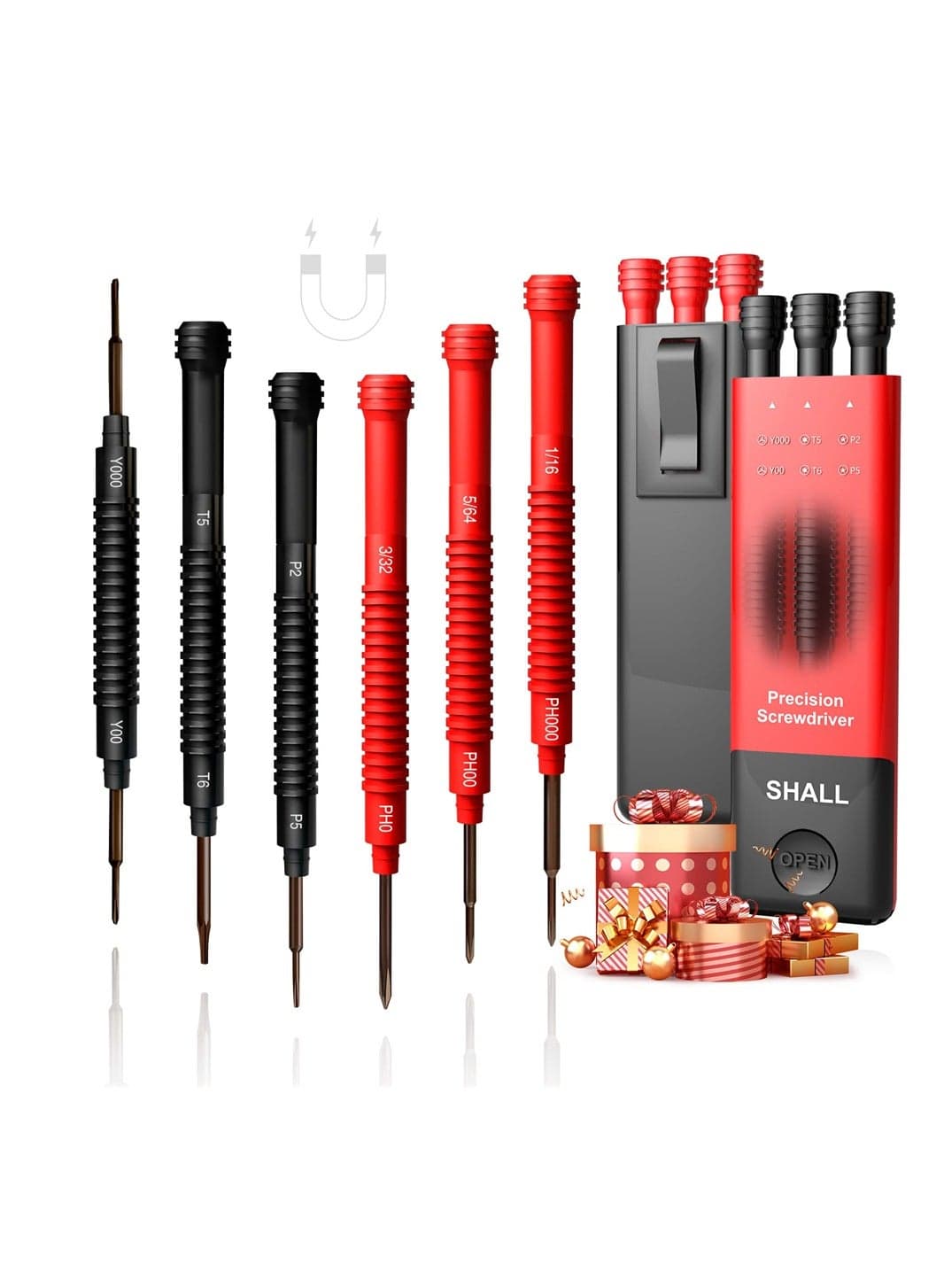 6-Piece Precision Screwdriver Set, 12 Sizes Magnetic Small Screwdrivers Included, Double-end S2 Mini Phillips/Slotted/Torx/ Pentalobe/Triwing, Repair Tool Kit for Laptop, Watch, Electronics