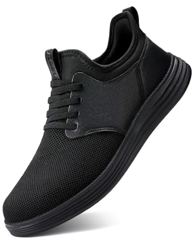 VILOCY Mens Slip On Casual Dress Shoes Hands Free Fashion Sneakers Mesh Tennis Walking Shoes Comfortable Work Shoes Breathable Lightweight Non Slip All Black,EU43